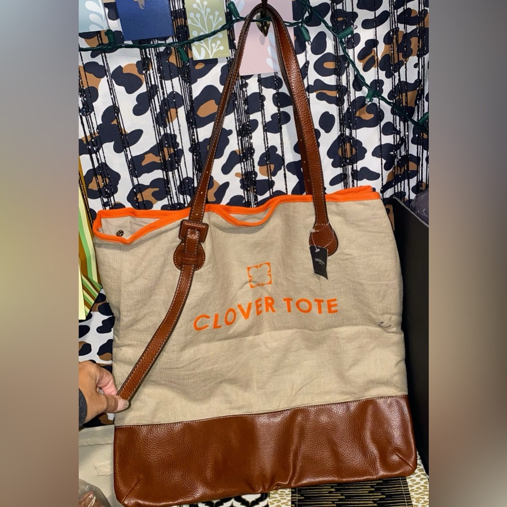 LIZ CLAIBORNE LINEN COTTON CLOVER TOTE